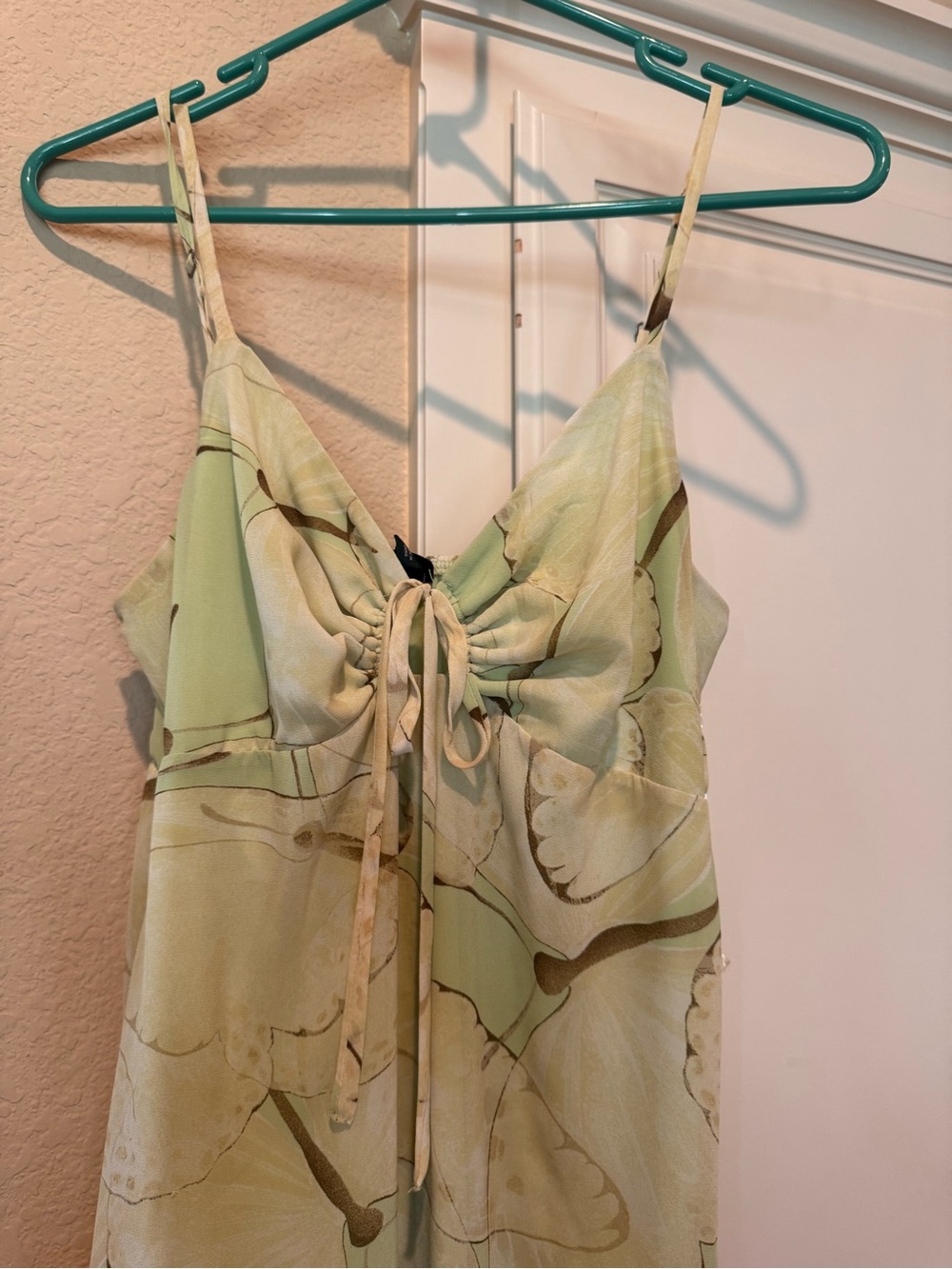 wild fable Light Green Floral Satin-Feel Drawstring Slip Dress